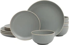 12 Piece Set of 4 Ceramic Dishware, Matte Gray, Dishwasher Safe