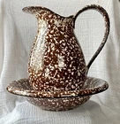 Vintage Stangl Ware Pottery Brown Sponge Ware 3.5 QT Pitcher & Basin Town & Ctry