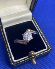 Sterling Silver Ring / Solitaire Ring Stamped Synthetic Diamond Solitaire #40b