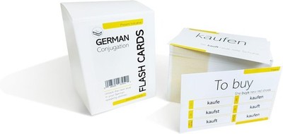 200 German Verb Conjugation Present Tense Flash Cards - Full Examples in Both Ge