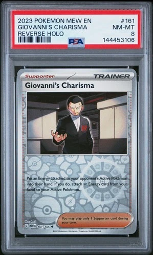 2023 POKEMON MEW EN-151 REVERSE HOLO #161 GIOVANNI'S CHARISMA PSA 8
