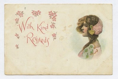 1908 Jeffersonville NY cancel With Kind Regards to Miss Gertrude Goodman. Art PC