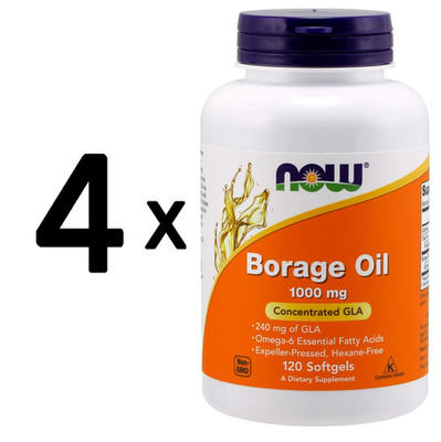 4 x NOW Foods Borage Oil, 1000mg - 120 softgels (270,81 EUR/kg)