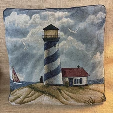 Vintage Lighthouse Nautical Tapestry Decor/Throw Pillow 15”x15”