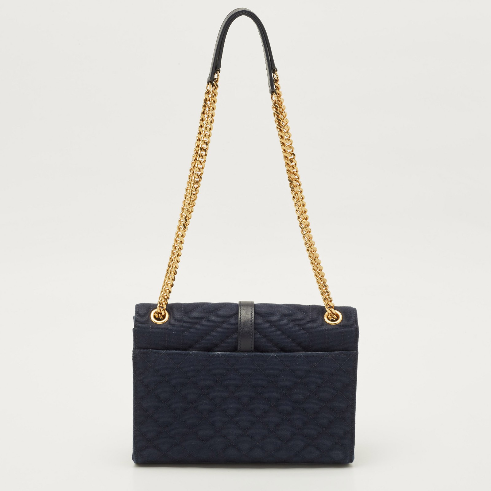 Borsa a tracolla Saint Laurent blu navy misto tessuto matelasse busta media