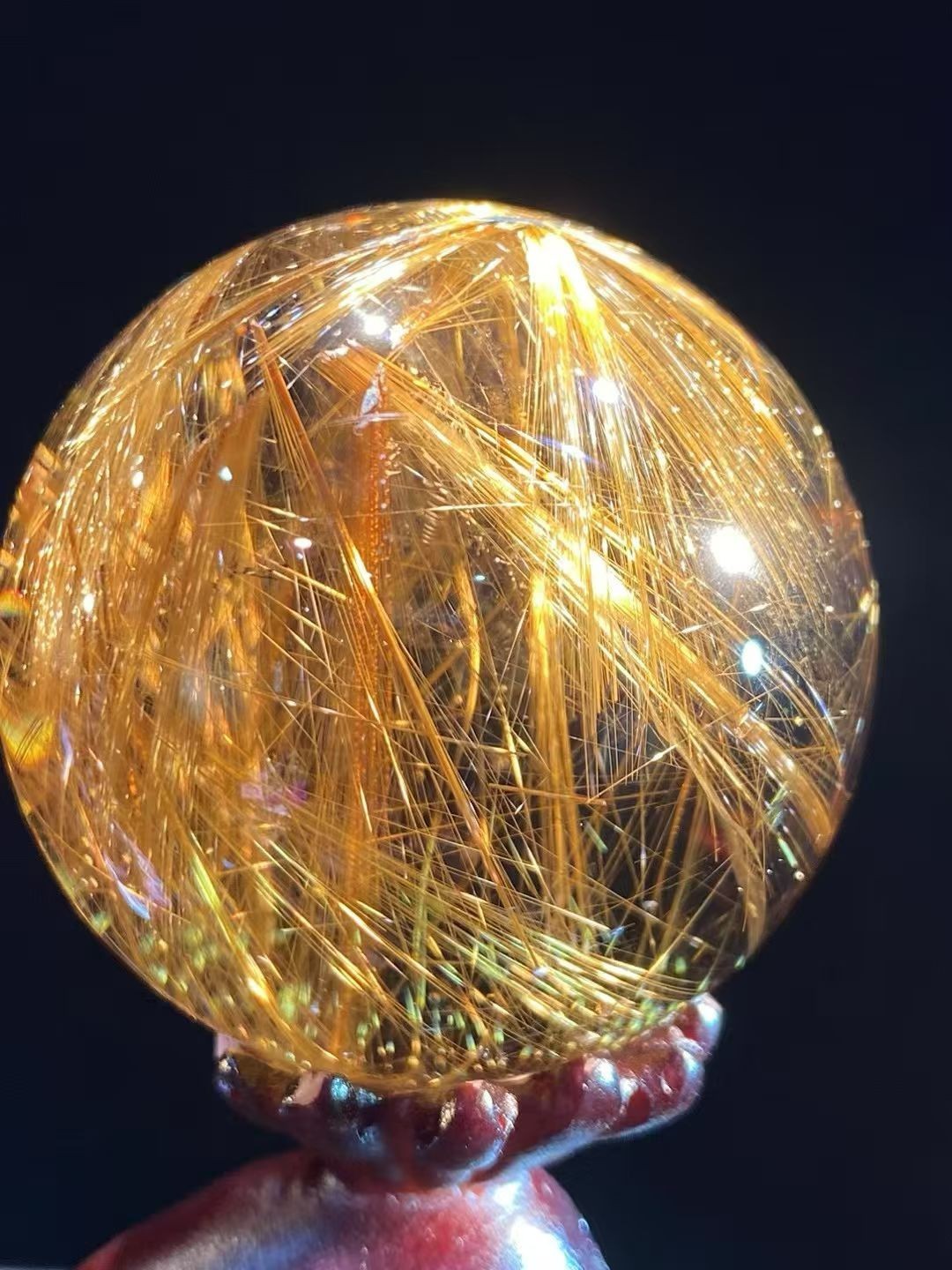 147g Top Rare Natural Gold rutilated Quartz ball carved Crystal Energy Sphere