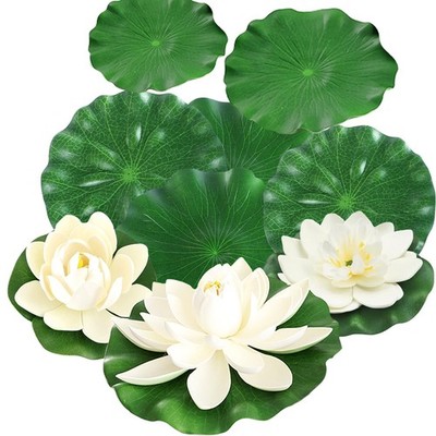Artificial Floating Lotus Flowers 9PCS Foam Lily Pads Pond Decor