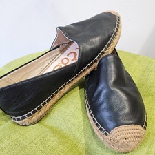 Sam Edelman Black Leather Espadrille Flats Women  s 7.5 Slip-On Shoes