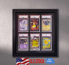 Graded Trading Card Display Case 6 PSA Slabs Sport Football Baseball Wood Frame