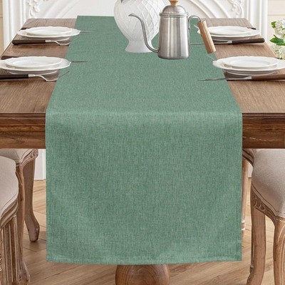 AooHome Tischläufer Grün 40X140cm, Tischdeko Leinen-Optik Abwaschbar Tischband