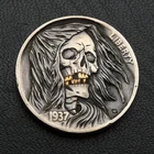 hobo nickel the grim reaper hand carved skull with gold inlay buffalo coin