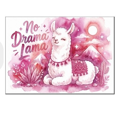 10x  No Drama Lama  Postkarte Aquarell pink rosa Alpaka Lama