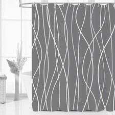 72Wx72L Grey Striped Shower Curtain, Modern Abstract, Geometric, Hooks, Fabric