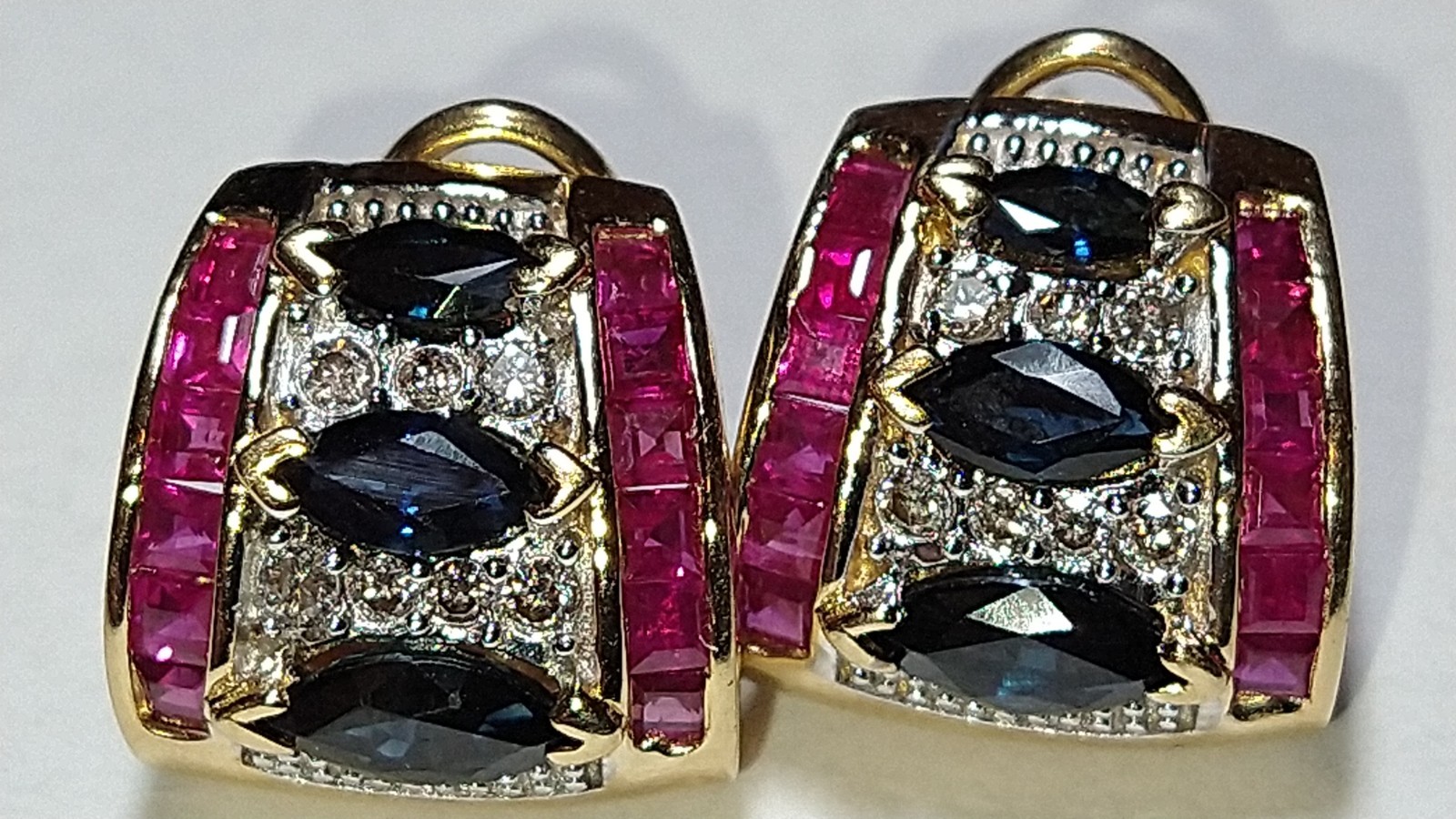 Solid 14k gold natural sapphire ruby diamond earr… - image 3