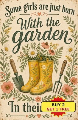 Some Girls Are Born In The Garden Greenhouse Plant Theme Retro Metal Tin Sign