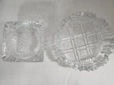 Crystal Ashtrays Round Cigar Cigarette Vintage Diamond Cut Heavy Set of 2