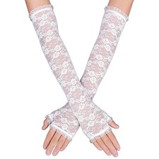 Yolev Women's Long Lace Fingerless Gloves Bridal Elbow Length Gloves Long White