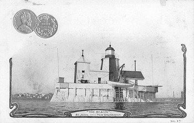CANADA, COIN POSTCARD ~ The Beacon Lighthouse, St. John, New Brunswick, 1905
