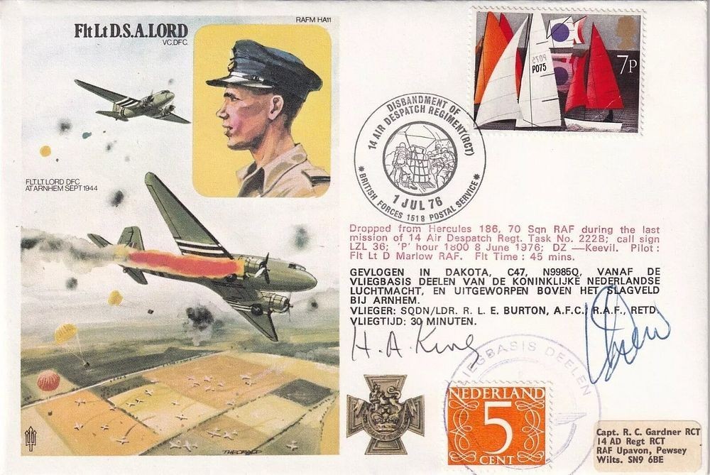 Lord VC Arnhem cover Signed H A King,  U Drew USA Pilot flew Both at Arnhem.
