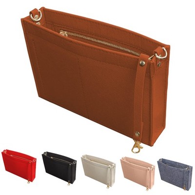 Felt Purse Insert Organizer with Zipper And Gold Buckles,Handbag Organiser In...