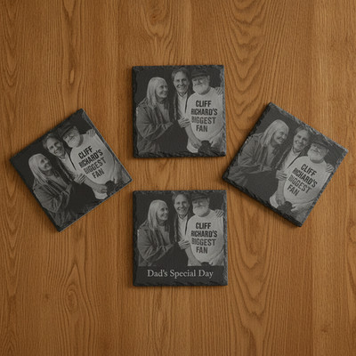 4er Set - quadratische, personalisierte - Foto auf Schiefer Getränk Untersetzer, 10 cm, Stoßfüße.