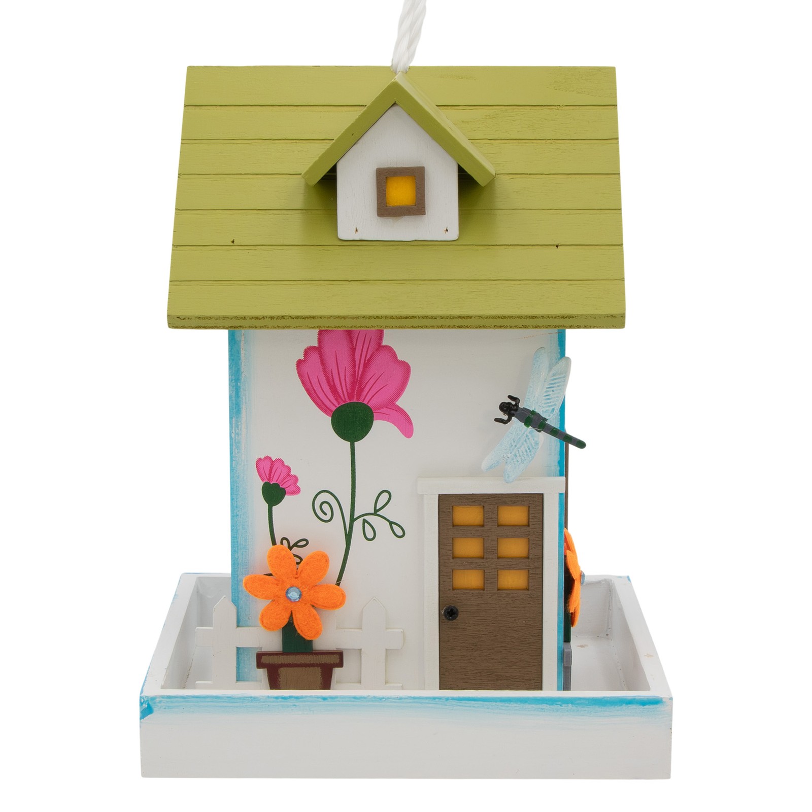 Radiant Treasures Wooden Green Dragonfly Cottage Handmade Birdhouse in White 4490₽