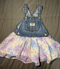 Osh Kosh B'Gosh Girls Denim Overall Dress Skirt Purple Floral Ruffle 12-18M NWOT