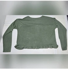 LOFT Olive Green Ruffled Top Slubbed Knit NEW w/ TAG LARGE  Long Sleeve 