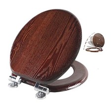 Toilet Seat Round Wood with Slow Close,Easy Round-16.5" Dark Walnut