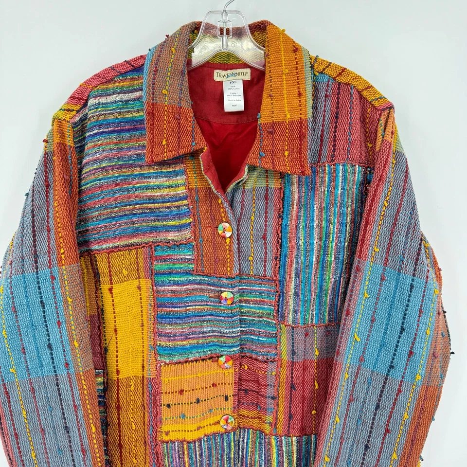 Chaqueta TravelSmith Mujer XL Pequeña Retazos Usable Arte Hippie Artístico Bohemio Foto 3 de 4
