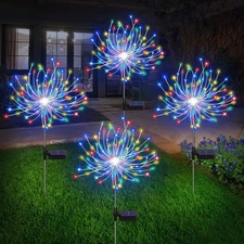 Solar Garden Firework Lights Outdoor 4 Pack 120 LED Waterproof Decorative Sta...