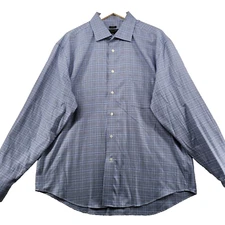 Pronto Uomo Non Iron Men's Size 2XL Blue Check Cotton Long Sleeve Casual Shirt