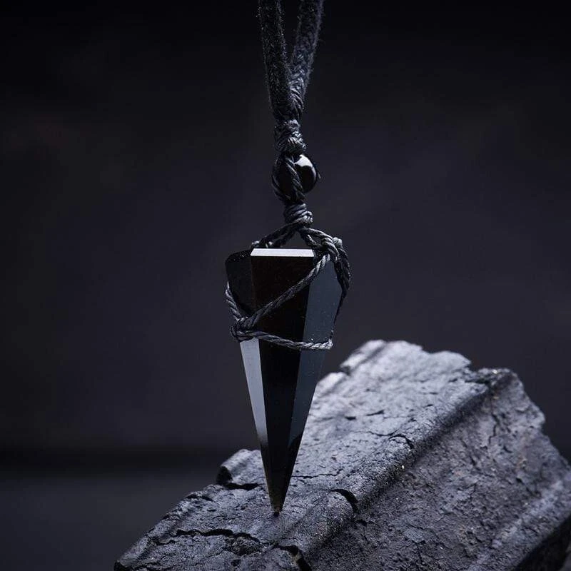 Natural Obsidian Stone Hexagon Pendant Black Stone Charm Necklace