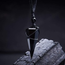 Natural Obsidian Stone Hexagon Pendant Black Stone Charm Necklace for Protection