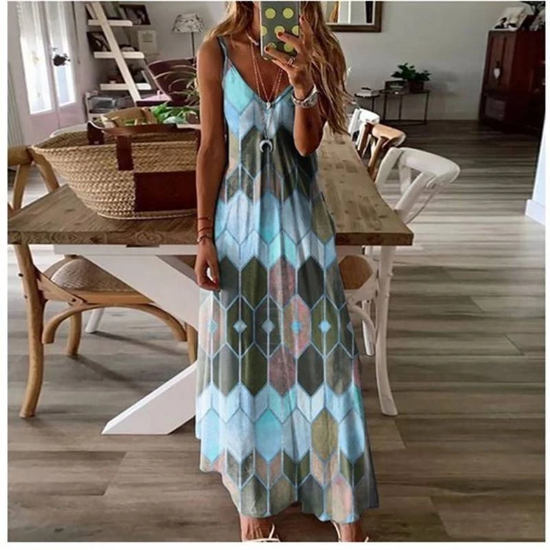 Boho Beach Holiday Long Dress V Neck Size 6 22 Maxi Sundress
