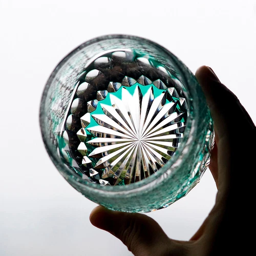 Edo Kiriko Crystal Whiskey Glasses Hand Cut To Clear Green 9oz Gift Packing - Picture 12 of 12