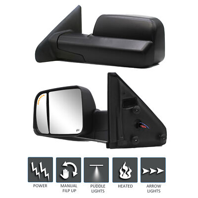Pair Tow Mirrors For 03-08 Dodge Ram 1500 2500 Power Heat Arrow Signal Black