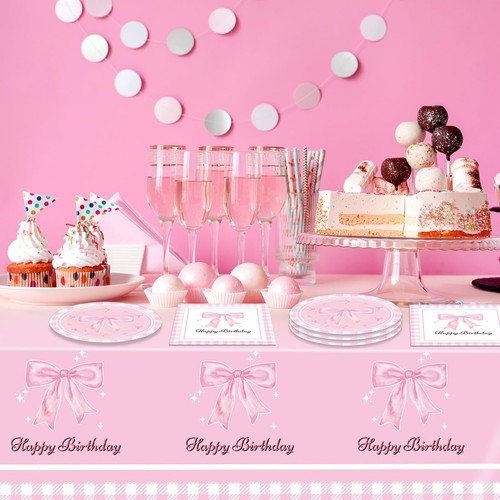 Pink Bow Party Decorations41Pcs Bow Birthday Party Supplies for 20Coquette Bi... - Picture 6 of 7
