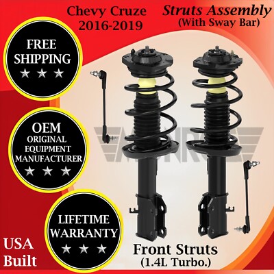 Monroe OEM Front Struts W/ Sway Bar For 2016-2019 Chevy Cruze Lifetime Warranty