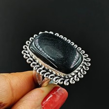 Natural Black Onyx Cushion Gemstone 925 Sterling Silver Proposal Women's Ring