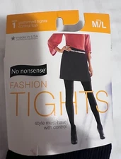 No Nonsense Fashion Patterned Tights Control Top Ribbed Black Size M/L New