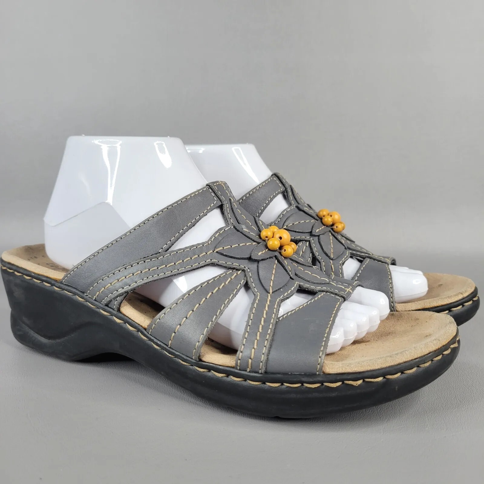 Clarks Womens Lexi Myrtle Sandals Laser Cut Slip On Blue Grey Leather