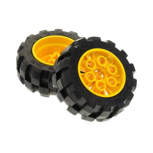 2x LEGO Technic Wheel 20x30 Black Rim Yellow Balloon Tyre Hard 2857 4266c01 - Picture 1 of 1