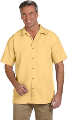 Yellow 2XL Harriton CUBAVERA STYLE Men's Barbados Textured Button Down Shirt