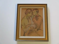 MYSTERY MID CENTURY DRAWING SIGNED WOMEN  EXPRESSIONISM PORTRAIT MODERNISM 