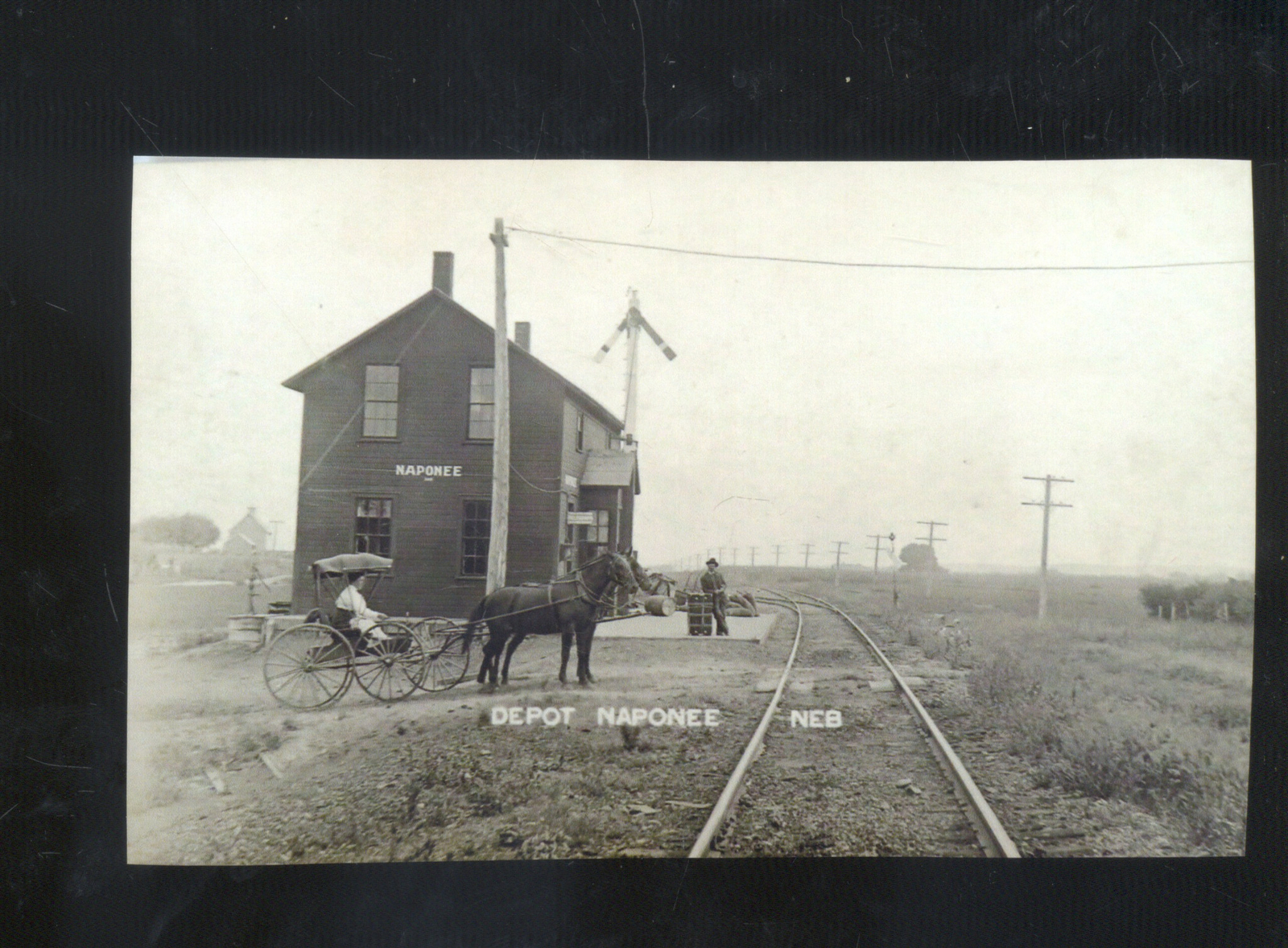 REAL PHOTO NAPANEE NEBRASKA RAILROAD DEPOT TRAIN STATION POSTCARD COPY