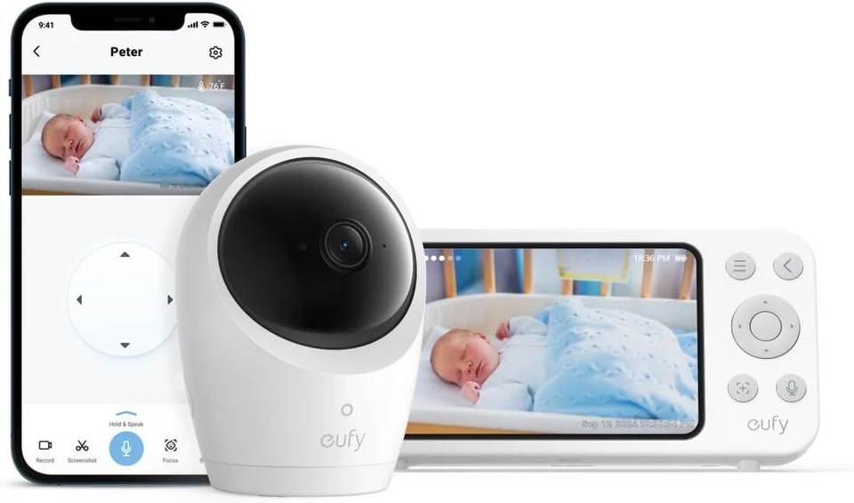 eufy Security 5'' Baby Monitor E20 2K Portable Camera PTZ Wi-Fi Free ANR|Refurb