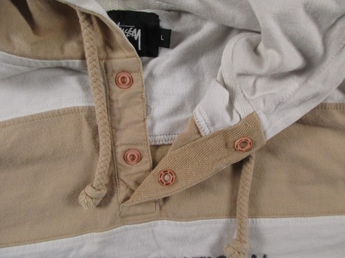 Stussy Hoodie Mens Large Brown White Rugby Pullover Streetwear Retro 90s - Picture 5 of 11