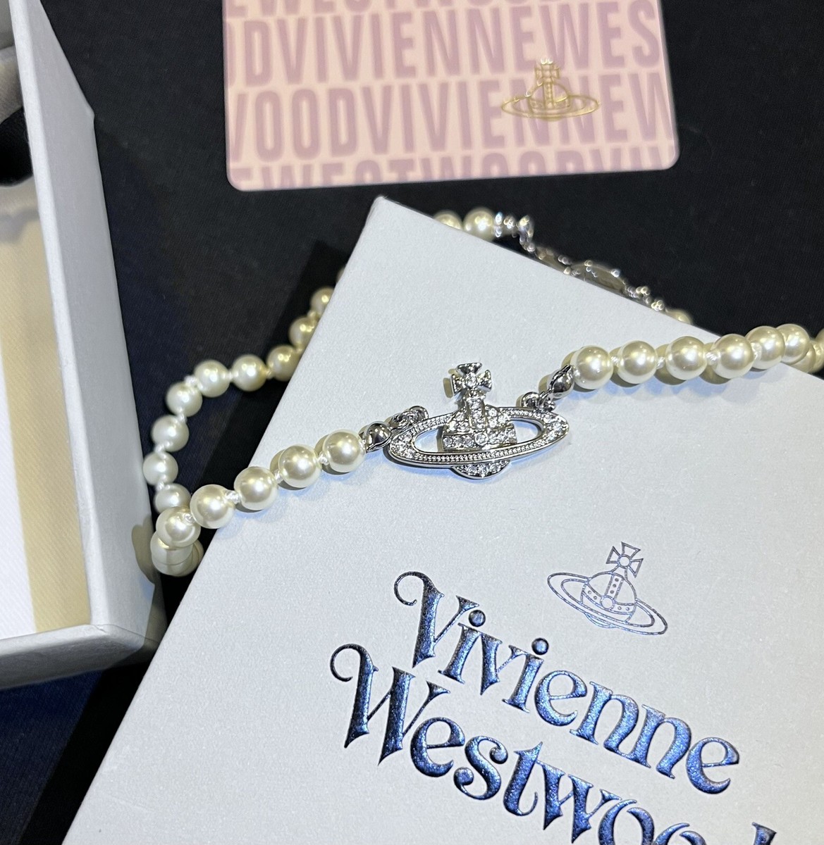 小物 vivienne Westwood Vivienne Westwood Small Orb Necklace Silver Pink IN BOX Set