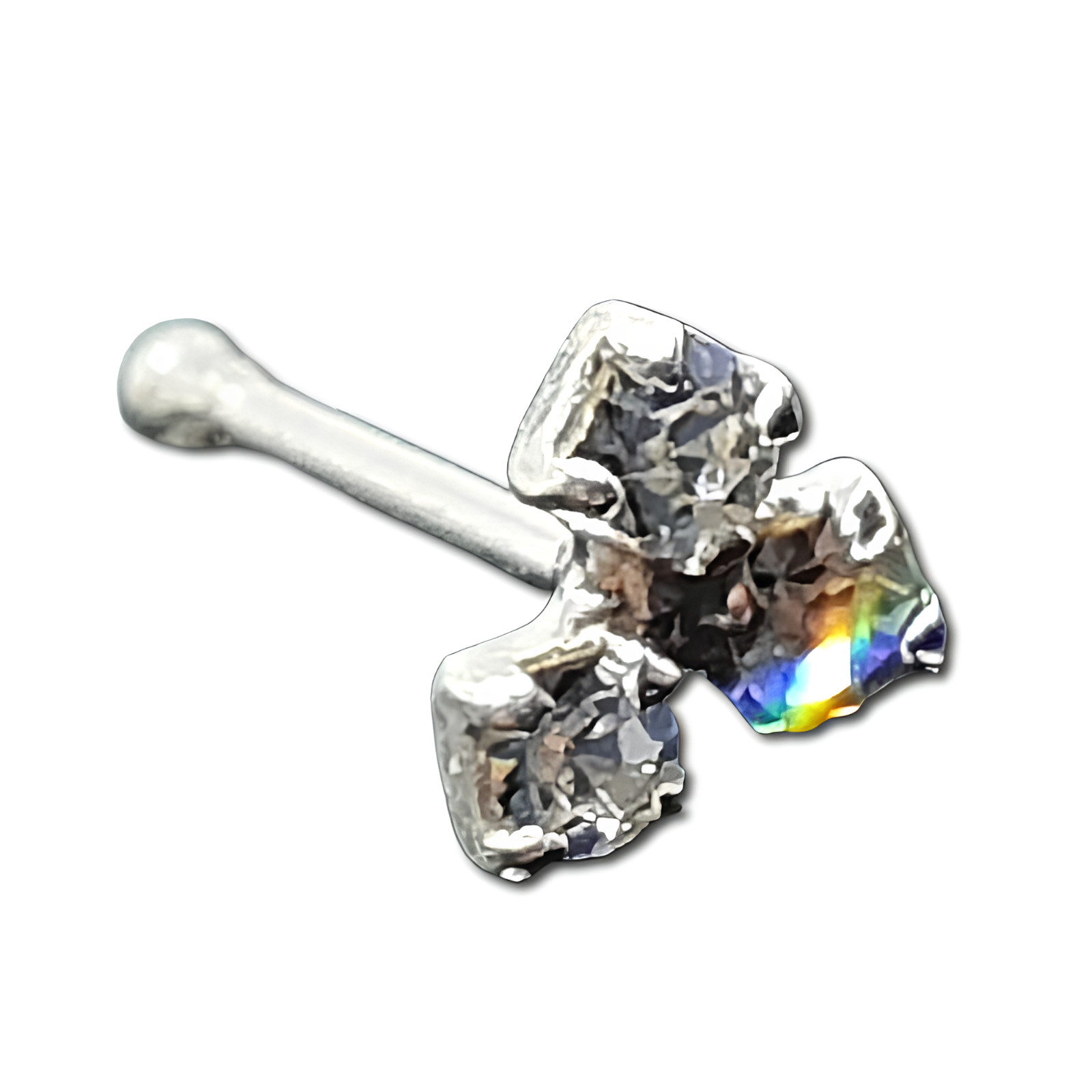 Triquetra Nose Stud Crystal CZ 925 Silver Ball End Stud Body Piercing Jewellery